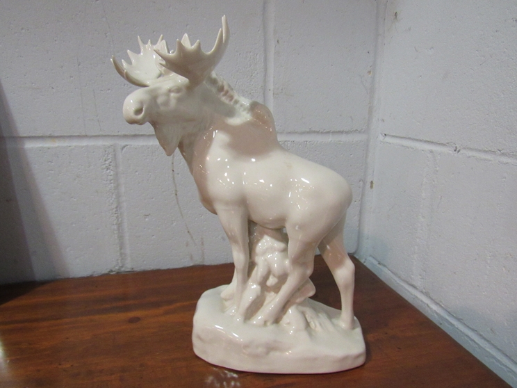 A Russian Imperial Lomonosov porcelain sculpture figure of a moose,