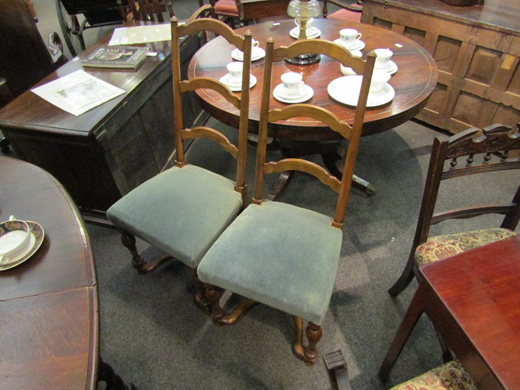 A 19th Century set of six French fruitwood ladder-back dining chairs on turned legs joined by an - Image 3 of 3