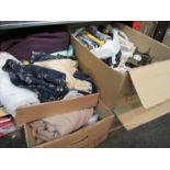 Four boxes of vintage textiles,