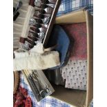 A box of mixed cutlery and miscellaneous including paperweight