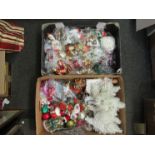 Two boxes containing assorted Christmas decorations including vintage