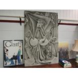 A large picture on canvas stretcher, figural scene,