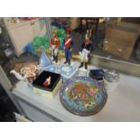 Soldier figures, Worcester plates, Royal Doulton miniature lady and Wedgwood etc.