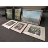 Six framed prints including Victorian countryside scenes,