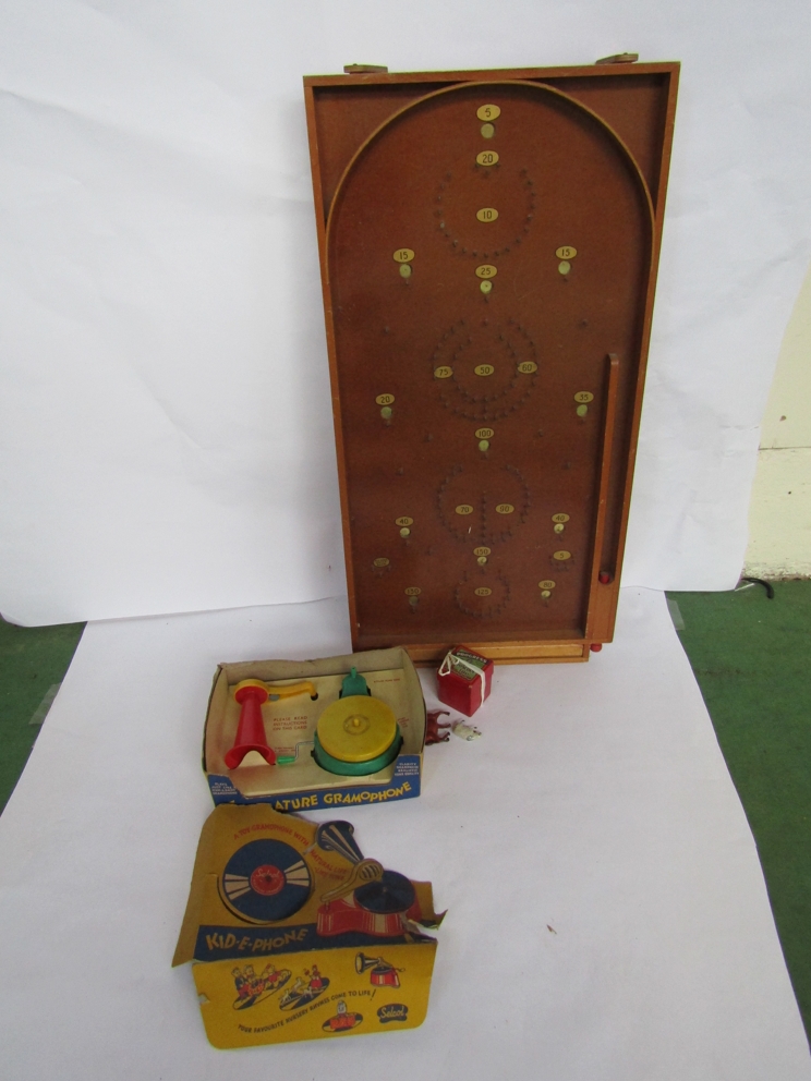 A vintage Selcol Kid-E-Phone child's record player, boxed Progress Gyroscope,