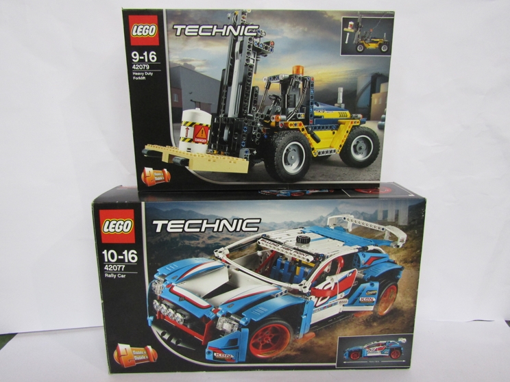 An unopened Lego Technic set 42079 Heavy Duty Forklift and set 42077 Rally Car (box a/f) (2)