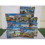 Eleven unopened Lego City sets; 60174, 60140, 60173, 60139, 60108, 60151, 60150, 60182, 7895,