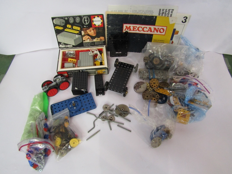 A box of assorted loose Meccano including motor,