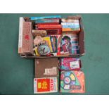 A box of mixed vintage games and jigsaws including magnetic fishing, Ludo,