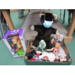 A boxed Pooh Talking Tigger Bouncing Room Guard and assorted dolls and soft toys including Beanie