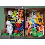 Two boxes of mixed toys includng Nerf gun,