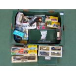 A box of mostly boxed diecast vehicles including Corgi Eddie Stobart lorry,