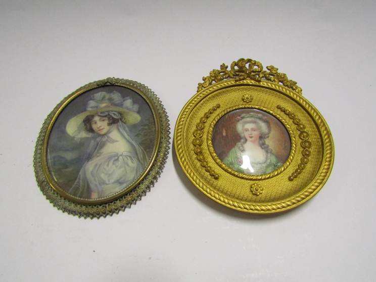 Two gilt and ormolu framed miniature portraits of lady's,