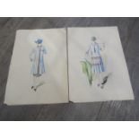Two original watercolour fashion drawings,