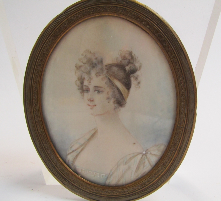 Two 19th Century miniature portraits of lady's, one with ribbon in her hair, 7. - Image 3 of 3