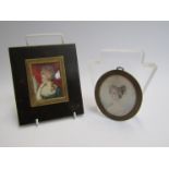 Two 19th Century miniature portraits of lady's, one with ribbon in her hair, 7.