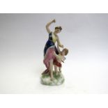 A late 19th Century porcelain figure of lady and cherub with crown Derby style,