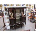 An Edwardian glazed display sideboard with high relief acanthus detail (central door locked) 175cm