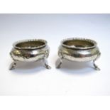 A pair of Victorian silver salts Hants & Son, London 1856 with gadrooned rims,