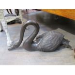Two hollow cast bronze swan figures,