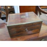 A 19th Century rosewood vanity box with crested plaque depicting a dog, non fitted interior,