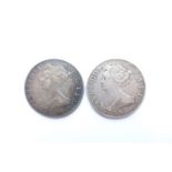 Anne (1702-1714) Two half crowns, both 1707 pre and post union with Scotland,