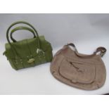 Two Radley's handbags including green leather example with central zippered compartment flanked by
