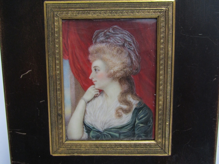 Two 19th Century miniature portraits of lady's, one with ribbon in her hair, 7. - Image 2 of 3