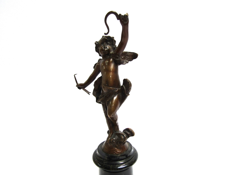 Two cast bronze cherub figures on plinths a/f, - Image 4 of 5