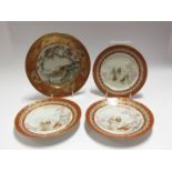 Four Japanese Kutani ware plates all with central figural images,