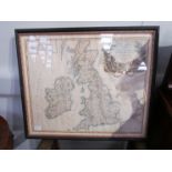 An 18th Century hand coloured map of the British Isles, Carte Des Grandes Routes,