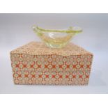 An etched glass citrine dish, circa 1950, gold label attached, with original box,