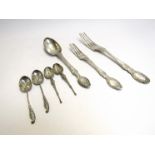 Mixed silver including four decorative teaspoons and James Deakin & Sons silver forks and a spoon,