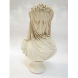 A white marble bust of The Veiled Lady, impressed "Chatsworth, Made in England,