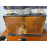 A Victorian floral inlaid walnut two door cabinet with key, 41.