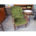 A Regency walnut button back armchair,