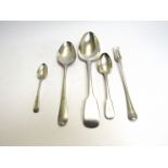 A Jonathan Ramsey silver serving spoon, Exeter, 1832 Trident fork,