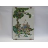 An Oriental panel with hand-painted image of sage and female 39cm x 6cm