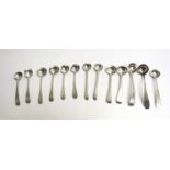 Thirteen assorted silver salt and mustard spoons mainly Georgian,