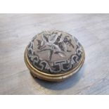 An early Victorian beadwork circular stool with gilt painted relief,