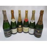 Six bottles, Champagne Marc Hebrart Premier Cru x 1, Pt Aime x 1, Veuve Devanly x 1,