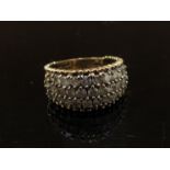 A gold three row diamond ring, 2ct total, stamped 10K. Size M, 4.