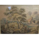 An early 19th Century watercolour, Farmsted scene. Unsigned, framed and glazed. 19cm x 25.