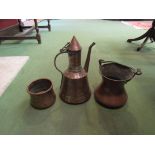 Three copper items including jardiniere