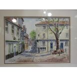 KEN CURTIS (XX) A framed and glazed watercolour of Elm Hill, Norwich. Signed, 20.