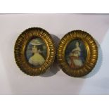 Two 19th Century gilt framed signed miniature paintings of women,