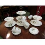 Three Alfred Meakin/Myott tiered Mallard print cake stands and four matching cups and saucers