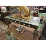 A French style coffee table with faux marble top, gilt base,