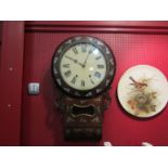 A 19th Century mother-of-pearl inlaid drop dial wall clock, some veneer missing,