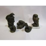 Four resin animal figures including owl on branch and field mouse with a resin lady (5)